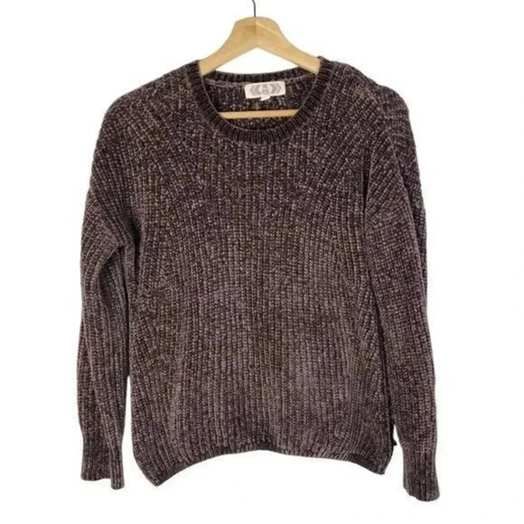 Pink Rose Purple Chenille Knit Pullover Crewneck Sweater M - Picture 1 of 4